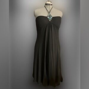 Eva Blue black sheer halter dress sz 12
